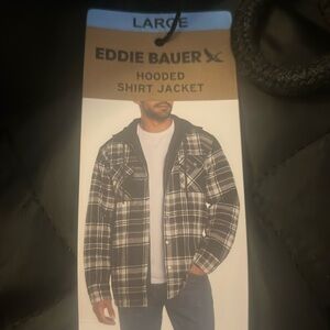 Eddie Bauer Mens Lined Hooded Jacket  Button Up zip Flannel Plaid Size L